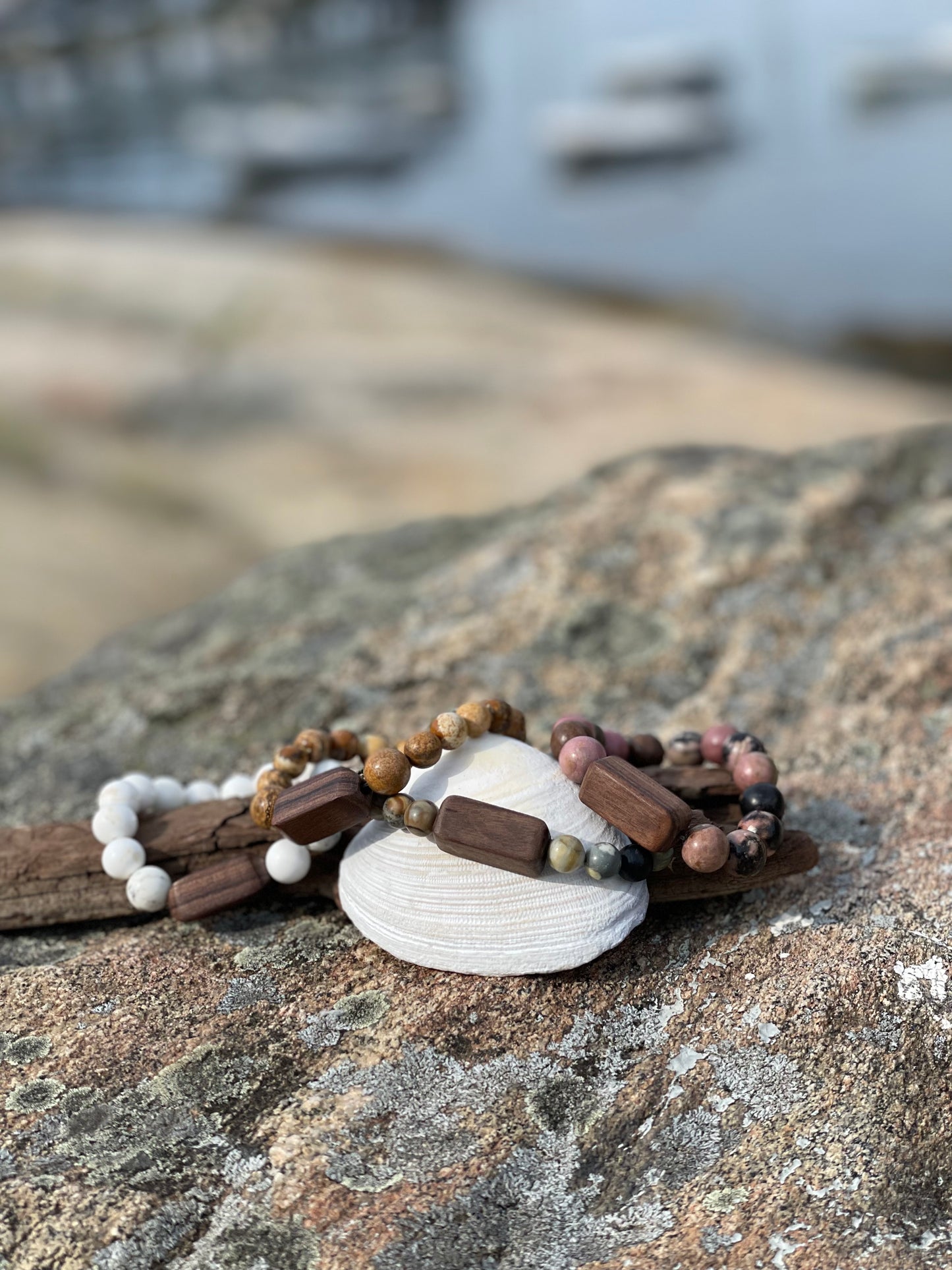 Stone Bracelet with Rosewood Bead
