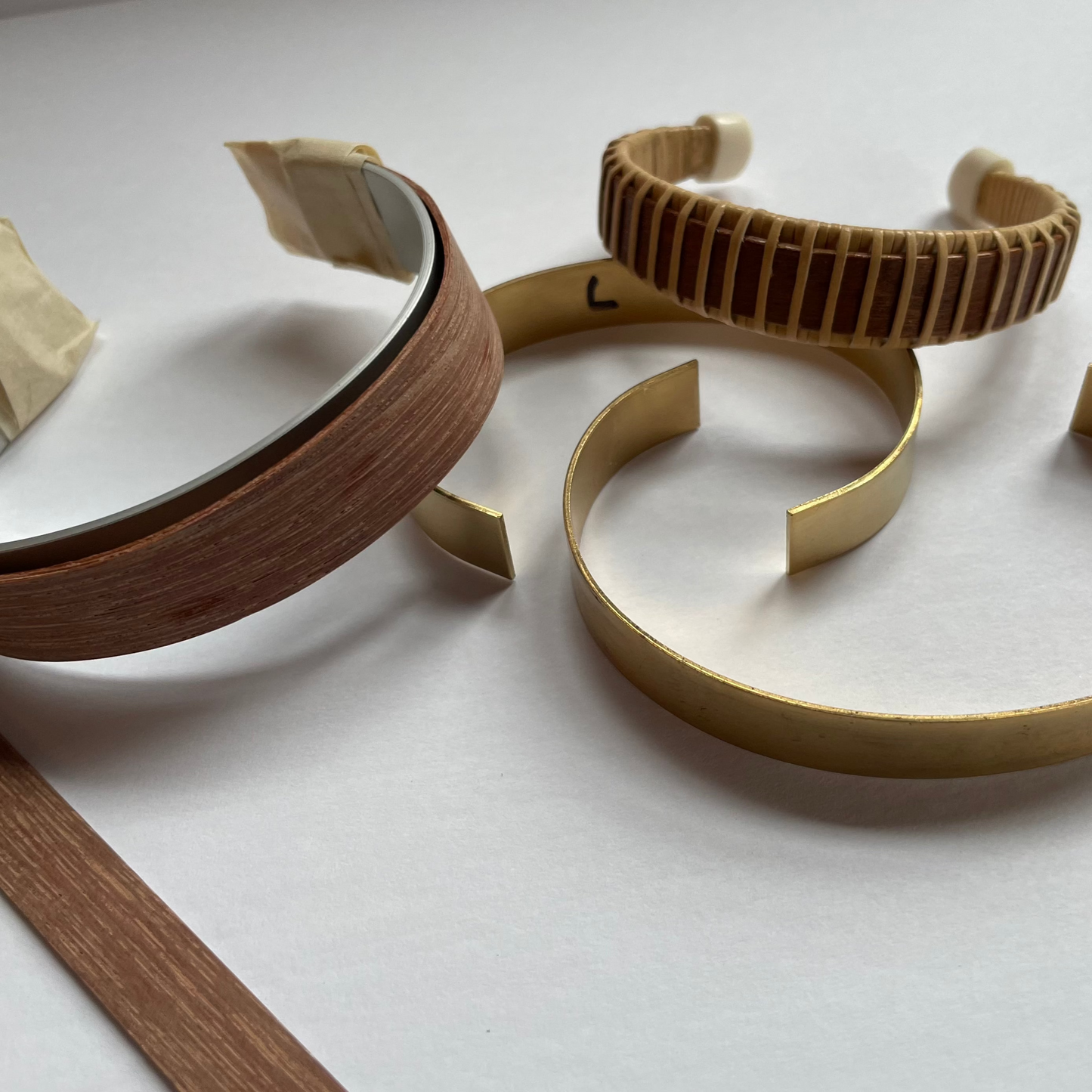 Nantucket Weaver Bracelet Wood Overlay Stave & Brass Cuff Set
