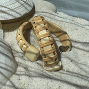 Holly wood Seasons large hoop earrings wrapped in natural weaver cane, a statement handcrafted pair built for everyday wear — American-made by Military Spouse artisans in Stonington, Connecticut.