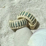 Beach Glass hand-dyed bamboo cane Seasons hoop earrings with light weaver and holly wood endcaps, a lightweight handcrafted design for all-day wear — American-made by Military Spouse artisans in Stonington, Connecticut.