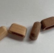 Wooden beads on a light gray background
