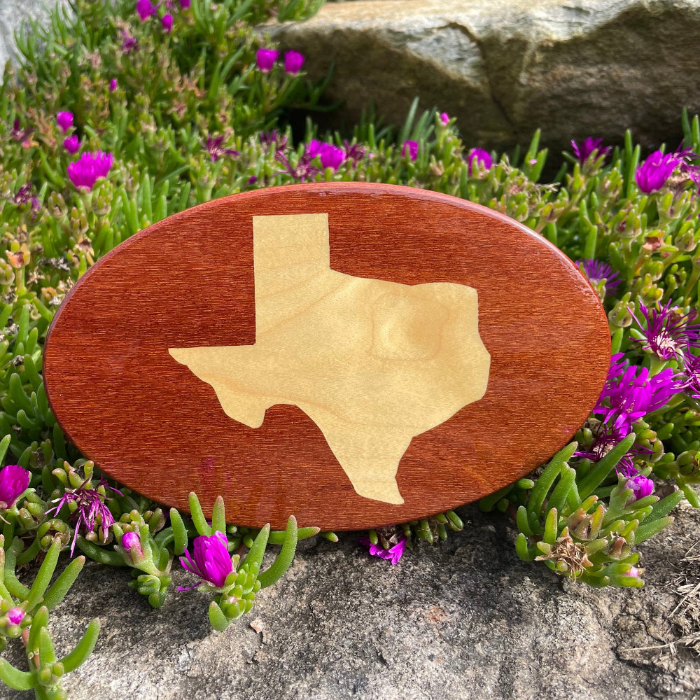 texas state inlay on wooden hitch cover