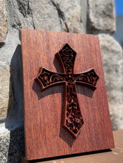 Mahogany Cross - Wood Carving - 3D Relief