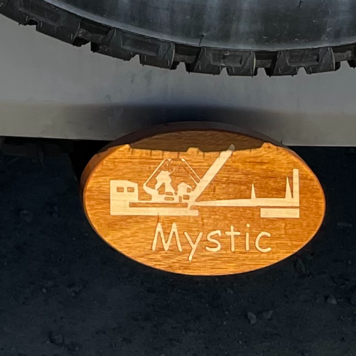 Mystic drawbridge on wooden inly hitch cover